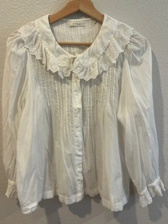 Doen White Lace Trim Blouse Size M - Picture 1 of 4